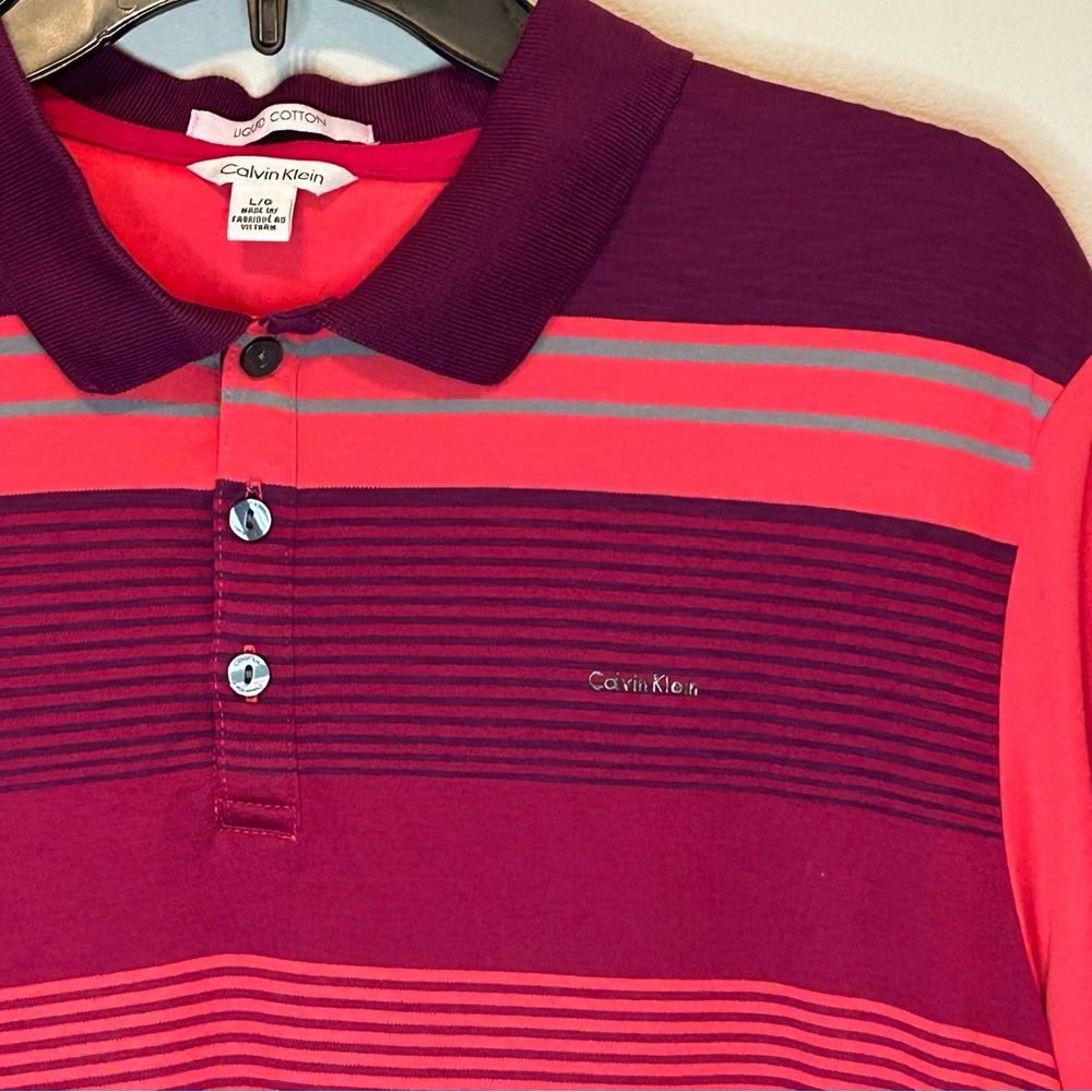 Calvin Klein Purple and Pink Polo Shirt with Striking Stripes
